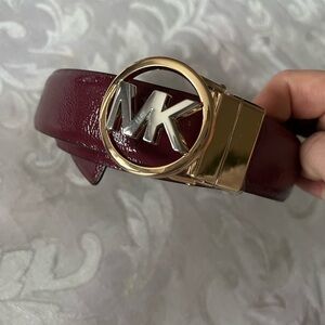 Michael Kors Burgundy Oxblood and Brown Reversible MK Logo Women's Belt
